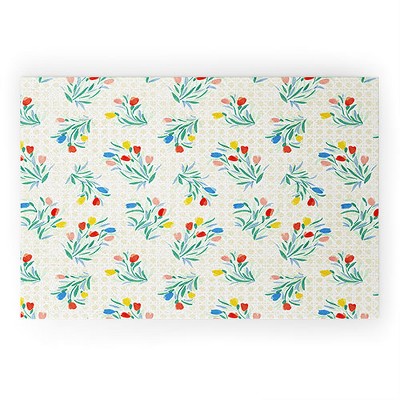Jacqueline Maldonado Tulips and Lattice Natural 36" x 24" Welcome Mat - Society6