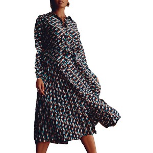 ELOQUII Women's Plus Size Pleated Skirt Fit And Flare Dress - 1 of 4