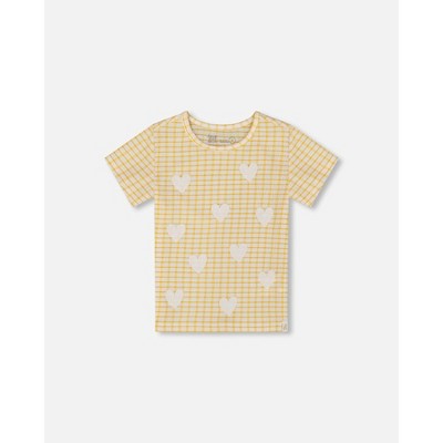Deux par Deux Girl Crinkle Top with Applique Pale Yellow and White