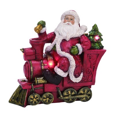 Transpac Resin 9 in. Red Christmas Light Up Santa with Train