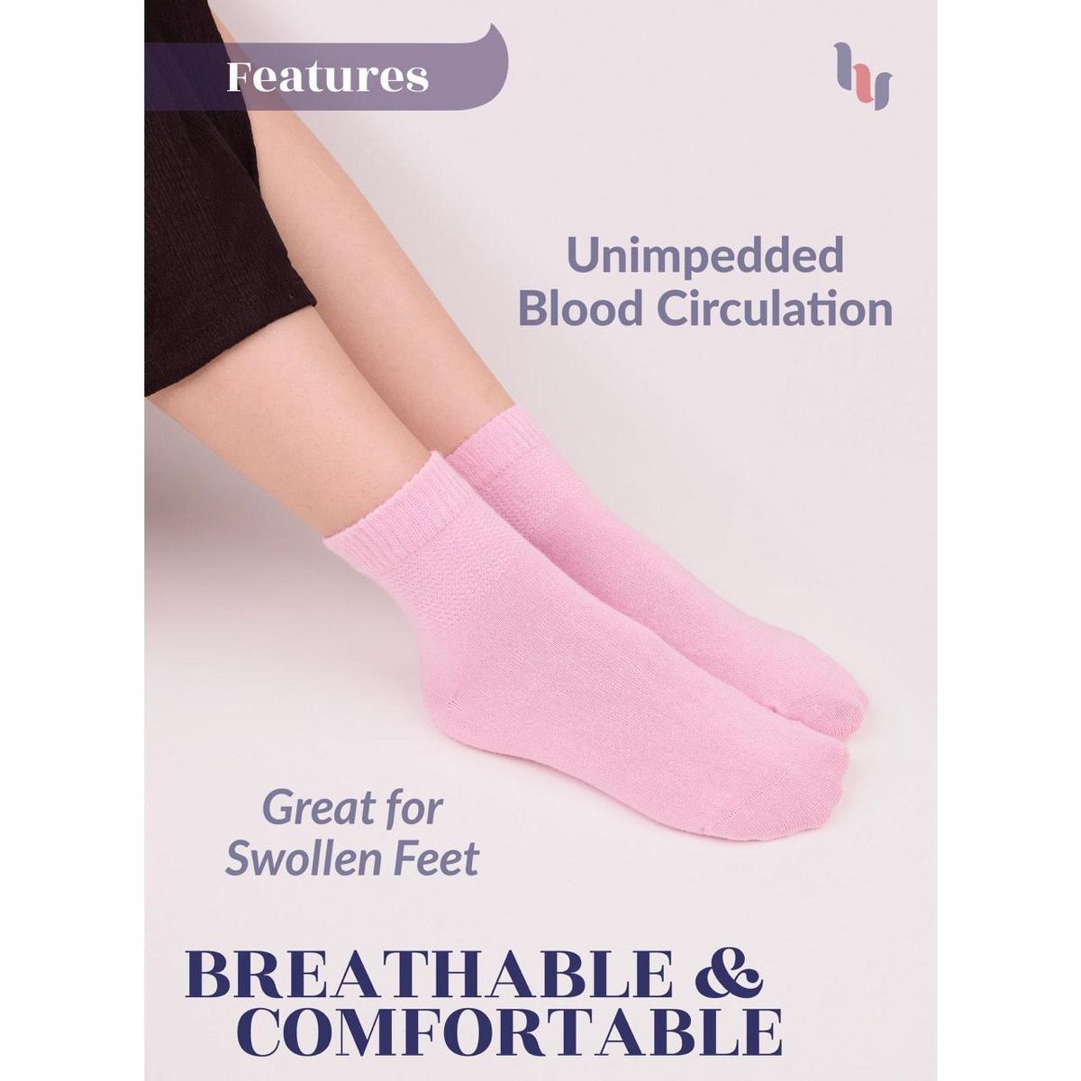 Hugh Ugoli Women's Diabetic Bamboo Ankle Socks Soft Seamless Toe Wide Fit (3 Pairs) - thumbnail 10