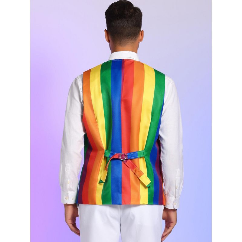 Lars Amadeus Men's Slim Fit V Neck Sleeveless Color Block Rainbow Stripes Suit Vest, 3 of 6