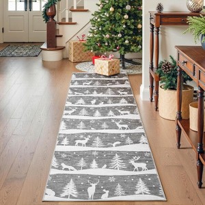 Rugs Washable for Christmas Home Decor Indoor Non Slip Carpet Soft Low Pile with Xmas Tree Reindeer Snowflake for Living Room - 1 of 4