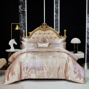 Jacquard Comforter Set with Satin Sheet Set – Luxury Bed in a Bag, Royal Embroidered Floral Design, Soft Silky with Cushion Cover - 1 of 4