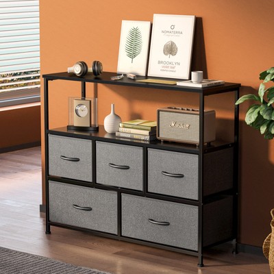 GlasFlength TV Stands and Consoles, Tall Dresser Fabric Storage Tower, Wood Top for Kid Room, Closet, Entryway, Nursery, Gray 38"*11.8"*30.7"