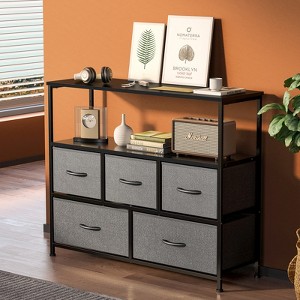 GlasFlength TV Stands and Consoles, Tall Dresser Fabric Storage Tower, Wood Top for Kid Room, Closet, Entryway, Nursery, Gray 38"*11.8"*30.7" - 1 of 4