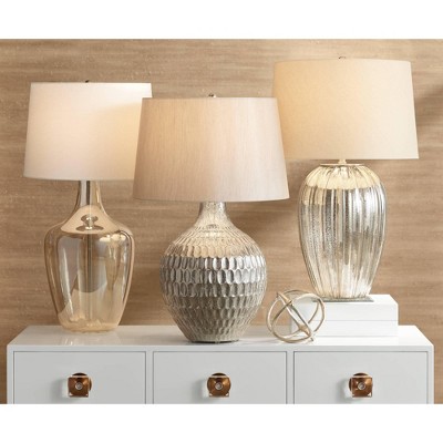 Ania 31" Tall Champagne Glass Table Lamp with Off-White Shade