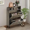 Farmhouse Shoe Cabinet w/ 2 Flip Drawers & Open Shelf, Slim Freestanding Storage for Entryway - 3 of 4