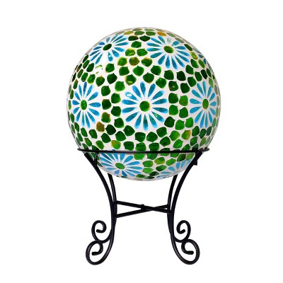 24" x 16" Indoor/Outdoor Glass Gazing Globe with LED Lights and Stand Green - Alpine Corporation