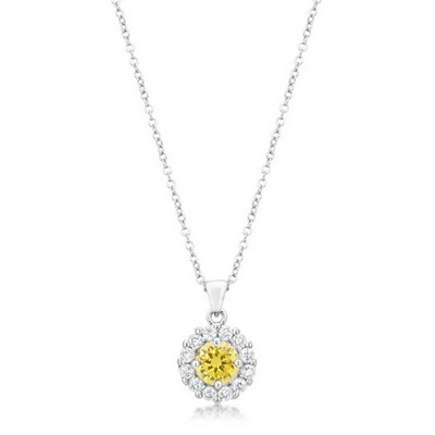 ShineHigh Bella Bridal Pendant Necklace with Cubic Zirconia in Clear, Pink, Purple, Peridot, or Yellow-Rhodium Plated, Classic Round Solitaire Design
