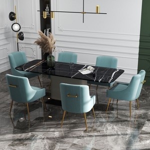 SEYNAR Modern Glam Boucle Pleated Velvet Dining Chair or Vanity Chair Set of 6 with Rear Handle - 1 of 4