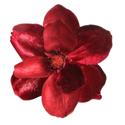 Northlight 7" Red Fabric Artificial Magnolia Christmas Ornament Clip