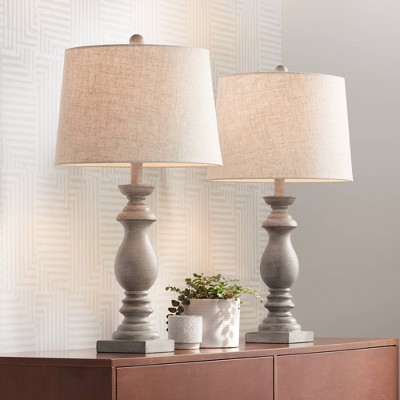 Regency Hill Regency Traditional Table Lamps 26 1/2" High Set of 2 Beige Washed Fabric Tapered Drum Shade for Bedroom Living Room Bedside Nightstand