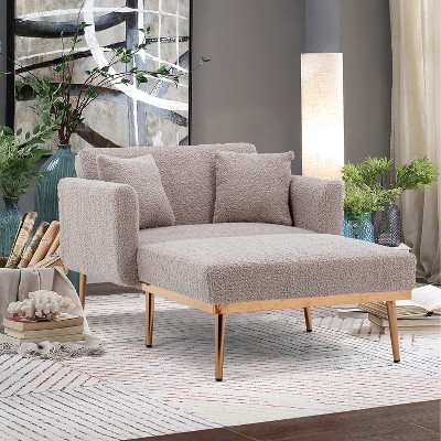 MOONMISS teddy fabric classic style chaise lounge chair,accent chair for Living Room, bedroom,Gray