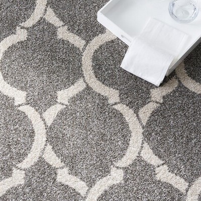 Dark Grey and Beige Geometric Easy-Care Area Rug, 4' x 6'