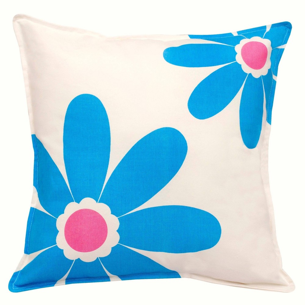 Kensington Garden 20"x20" Oversize Daisy Cotton Canvas Square Throw Pillow Blue: Indoor Decorative Accent, Zippered Cover
