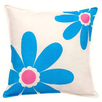 Kensington Garden 20"x20" Oversize Daisy Cotton Canvas Square Throw Pillow Blue