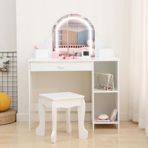 GustoWave 2 in 1 Kids Vanity Table & Stool with Mirror and Makeup Palyset - 1 of 4