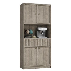 Kitchen Pantry Cabinet, 70" Tall Pantry Storage Cabinet with Countertop, Fluted Tall Cabinets with Doors and Drawer - 1 of 4
