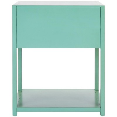Turquoise Acacia Wood Nightstand with Gold Trim and Shelf