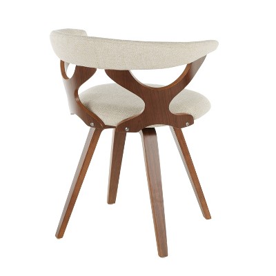 High Swivel Cream Upholstered Dining Chair with Wood Accents