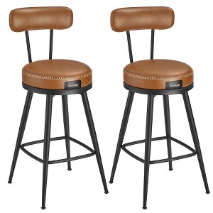 VASAGLE EKHO Collection - Bar Stools Set of 2, Counter Height Swivel Bar Stools with Back, Synthetic Leather with Stitching - 1 of 4