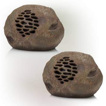 Set of 2 Outdoor Waterproof Bluetooth Solar Wireless Resin Rock Speakers Brown - Alpine Corporation