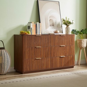 APRILSOUL Walnut Modern 6 Drawers Curved wave Design, Dresser TV Stand, Wood Drawer Organizer for Bedroom, Living Room, Hallway - 1 of 4