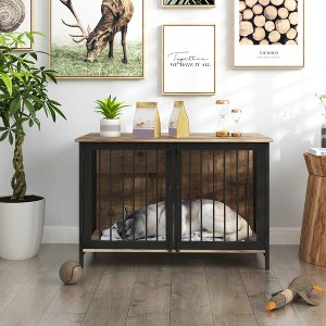 Akoasm Wooden Dog Crate Furniture With Double Doors Indoor - 1 of 4