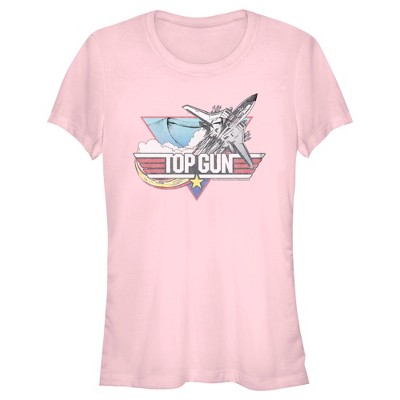 X Juniors Pink Fighter Jet Top Target Womens Distressed - Logo Light : T-shirt Gun Large -