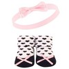Hudson Baby Girl Headband and Socks Giftset, Pink Black Love, One Size - 3 of 4