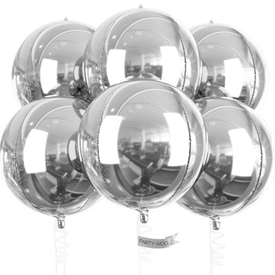 PartyWoo Foil Balloons Silver Giant 4D 22 Inch 6 pcs