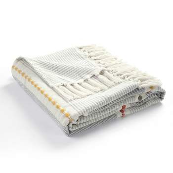 50"x60" Herringbone Striped Yarn Dyed Cotton Woven Throw Blanket with Tassels - Lush Décor