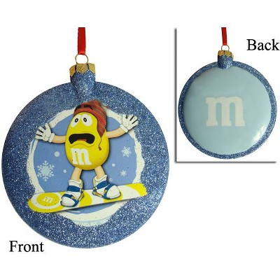 Kurt S. Adler 3.5" Yellow M&M Snowboarding Glitter Disc Christmas Ornament
