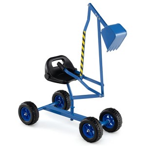 Costway Kids Ride on Sand Digger with Wheels Metal Sandbox Toy Digger with 360°Rotatable Seat for Boys Girls 3+ Years Old Blue - 1 of 4