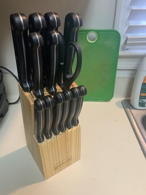 Goodful 14 Piece Knife Block Set, High Carbon Stainless Steel Blades  Cutlery, Full Tang, Triple Riveted Handles, Cream