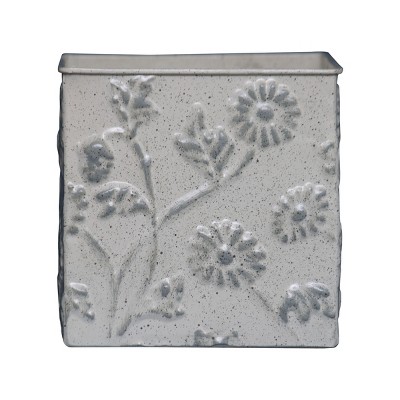 White Floral 4.5x4.5" Decorative Metal Storage Box - Foreside Home & Garden