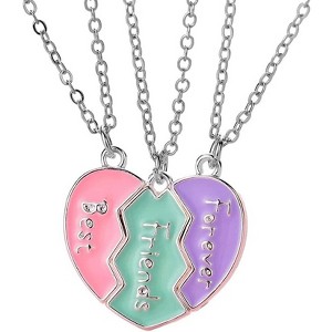 Magnetic Heart BFF Necklace Set for 3 Friends Broken Stitching Design - 1 of 4