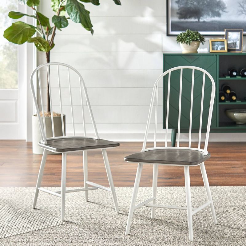 Set of 2 Milo Windsor Metal with Wood Seat Dining Chairs White/Charcoal Gray - Buylateral, 3 of 6