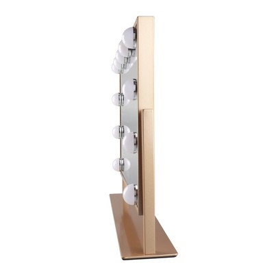 Champagne Gold Rectangular Iron Lighted Makeup Mirror with Touch Sensor