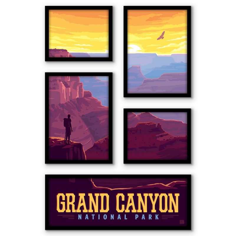 Americanflat Grand Canyon Sunset National Park 5 Piece Grid Wall Art Room Decor Set - landscape Vintage Modern Home Decor Wall Prints, 1 of 6