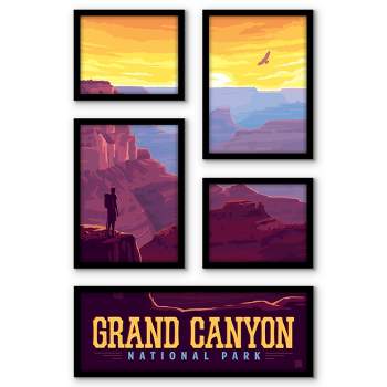 Americanflat Grand Canyon Sunset National Park 5 Piece Grid Wall Art Room Decor Set - landscape Vintage Modern Home Decor Wall Prints