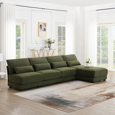 120 Oversized Green Deep Seat Couch with Chaise L Shaped Sectional Sofa Boucle Armless Couch for Living Room Sofa Set 5 Seater Under