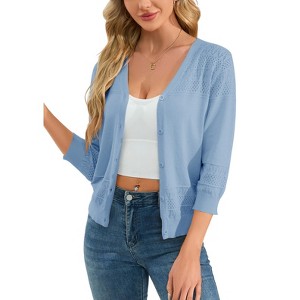 Clearlove Womens Cropped Cardigan Knit Shrugs for Dresses V Neck Button Down Bolero Cardigans Sweaters - 1 of 4