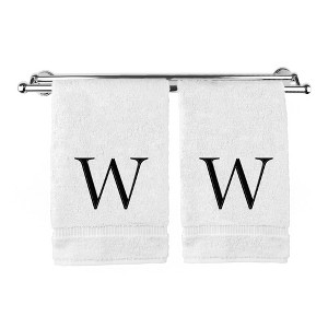 BC BARE COTTON Monogrammed Hand Towel, 100% Turkish Cotton - Set of 2 - White - Black Block - 1 of 4