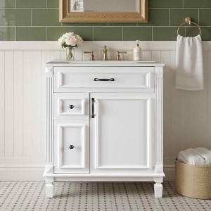 MAYEERTY Bathroom Dressing Table with Basin Door Cabinet Independent Storage Cabinet Sink Set No Mirror Faucet - 1 of 4