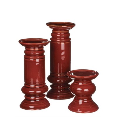 Sullivans Set of 3 Pillar Candle Holders  5"H, 9.25"H & 11"H Red