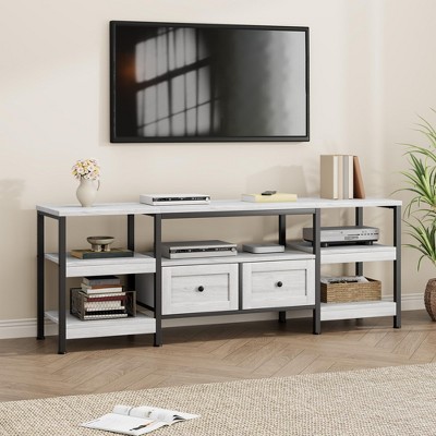 Homhougo 71" Modern-Industrial TV Stand with 2 Fabric Drawers, Entertainment Center for TVs Up to 75" White