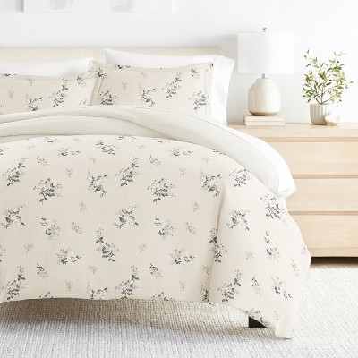 Floral Ivory 3PC Duvet Cover Set - All Season Bedding, Zippered Closure, Soft & Breathable - Becky Cameron