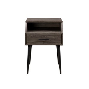 TIRAMISUBEST Slate Grey Contemporary Angled Nightstand-Modern Style with Metal Legs and Open Storage - 1 of 4